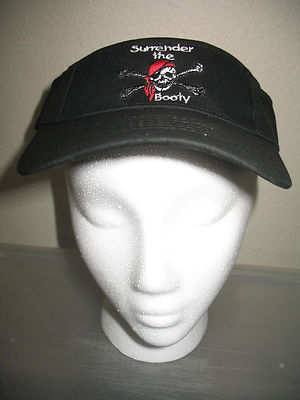 Jolly Roger Pirate Surrender the Booty Black Visor hat cap