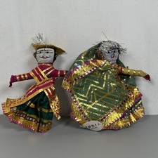 VTG Handcrafted Pair Indian Wedding Dolls Bhatobhai Traditional Paper Art Dolls