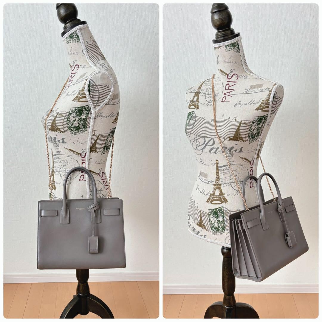 Saint Laurent Sac De Jour Baby Leather HandBag Gray Used