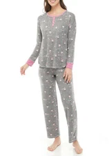 NWT ELLEN TRACY FLAMINGOS 3 PC L/S TOP & LONG PANTS PAJAMA SET L $69 LARGE
