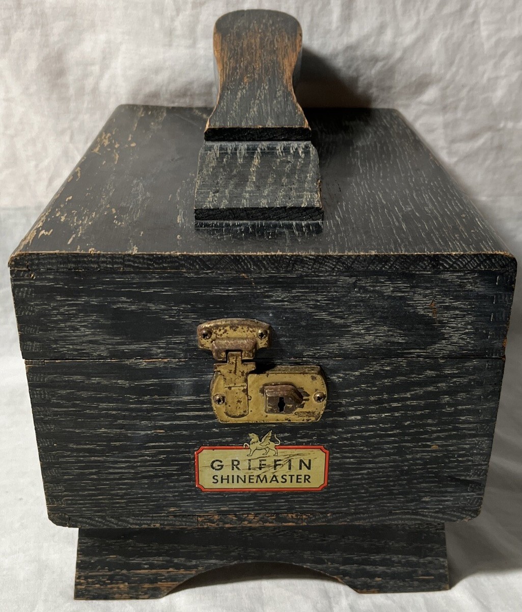 RARE Vintage 1960s GRIFFIN SHINEMASTER Black Oak Shoe Shine Box W