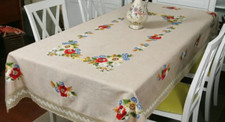 Linen tablecloth with embroidery as a gift abroad Dimensions 100 by 150 cm