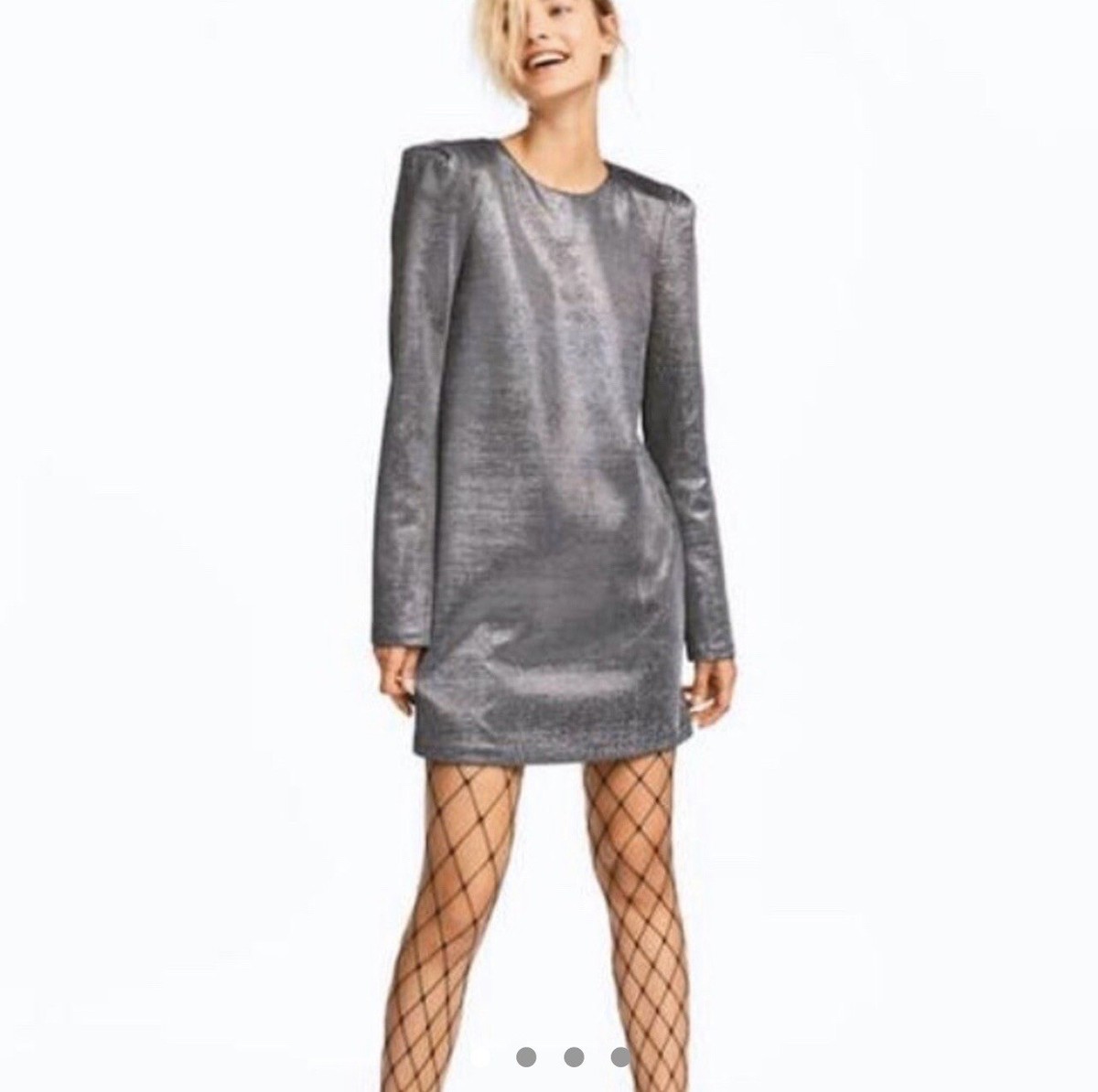 BN H&M Silver Tone Puff Sleeved Christmas Party Dress Sz 40 | eBay