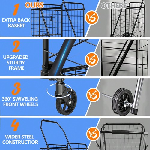 JOYIN-Heavy-Duty Folding Shopping Cart With Waterproof Liner & 360° Swivel Wheel - Picture 5 of 8