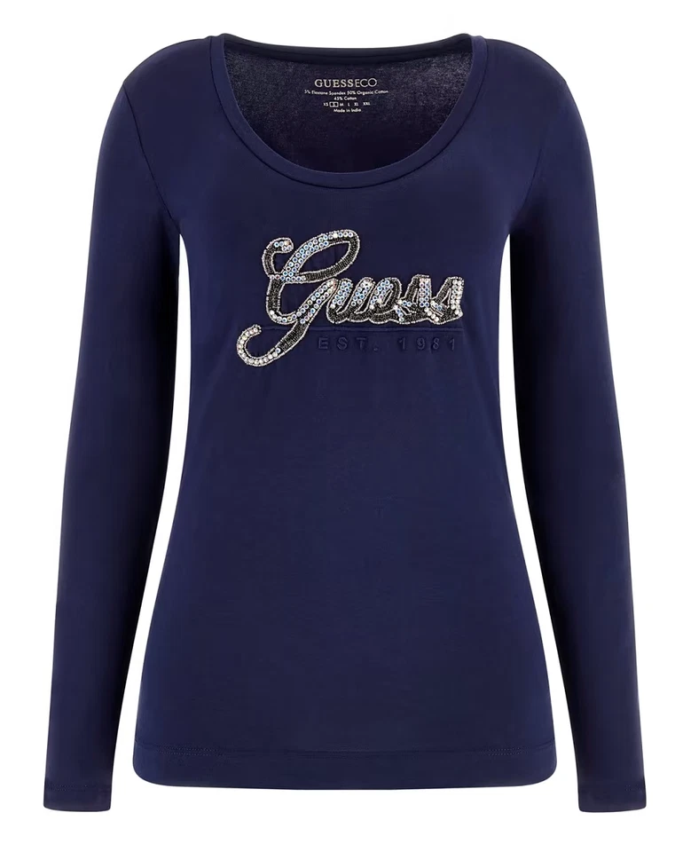 Guess ECO Damen Longsleeve Shirt langarm SCRIPT TEE W3YI37 NEU Gr. L - Bild 2 von 3