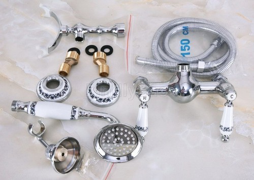 Polished Chrome Bathroom Wall Mount Hand Held Shower Head Kit Shower Faucet Set - Picture 6 of 6