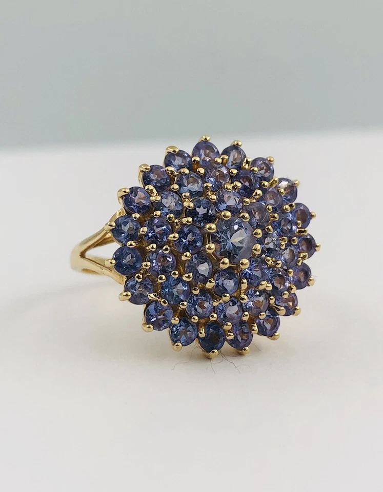 Designer 14k Yellow Gold Natural Purple Iolite Floral Cluster Ring - Image 3 of 4