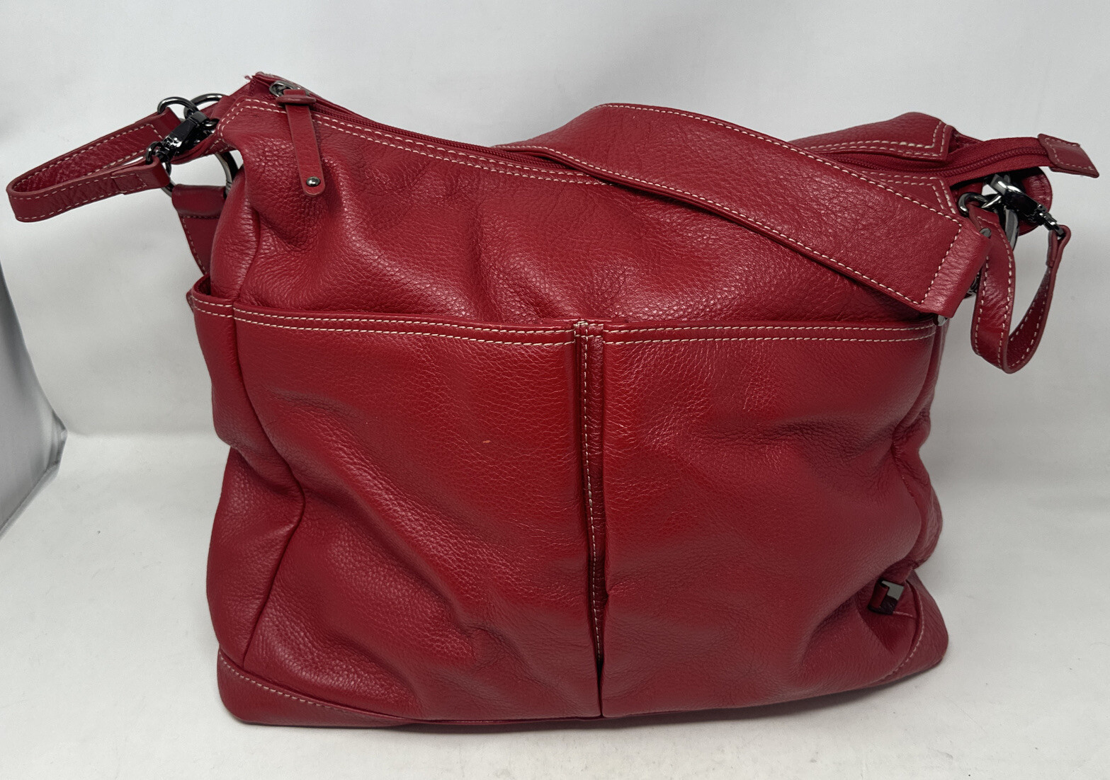 OiOi Diaper Bag Pompeian Red Leather Two Pocket Hobo Quality Made Few Flaws-image