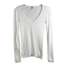 Splendid Tops Womens Size Medium White Deep V-Neck Long Sleeve