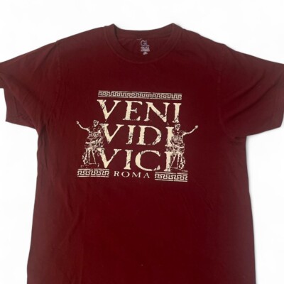 Vintage Style Veni Vidi Vici Roma T-Shirt Maroon Caesar Graphic Tee Size M