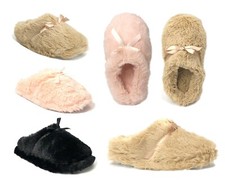New Girls Faux Fur Slipper Butterfly Bow Plush Slipper Shoe