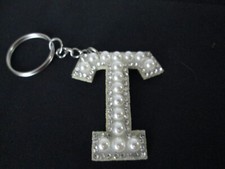 LETTER T INITIAL FAUX PEARL KEYCHAIN