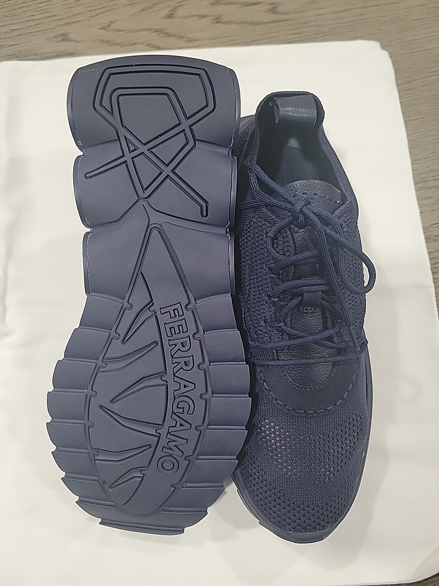 Salvatore Ferragamo Nima Knit Navy Indigo Blue Mens Sneaker 10 M