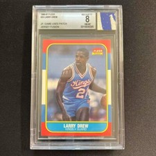 🐭1986-87 FLEER JF-GAME USED PATCH LARRY DREW BGS8