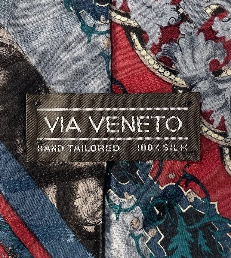 Corbata clásica 100 % seda de diseñador VIA VENETO para hombre verde rojo gris usada en excelente estado Foto 2 de 4