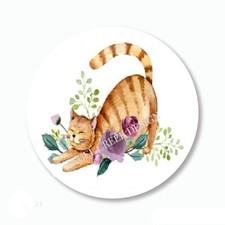 Beautiful Purple Floral Cat Scrapbook Stickers Favors Labels Envelope Seals