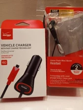 Verizon-Vehicle Charger W/ Fast Charging Technology & Head set Combo-bonus Buy!