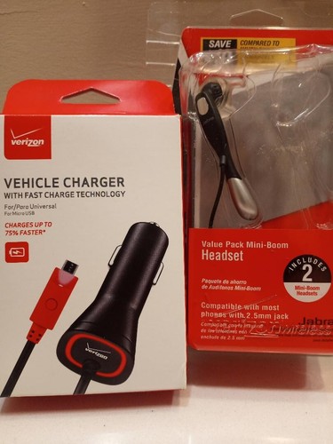 Verizon-Vehicle Charger W/ Fast Charging Technology & Head set Combo-bonus Buy! - 第 1/6 張圖片