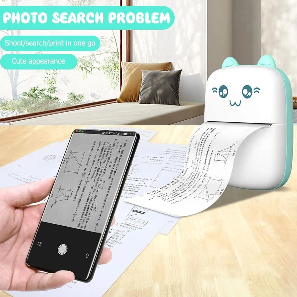 Portable Mini Bluetooth Thermal Printer with 6 Photo Rolls Wireless Pocket-Sized