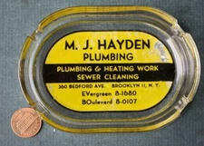 1950s Era Brooklyn New York Hayden Heating Plumbing & Sewage Cleaning ashtray --