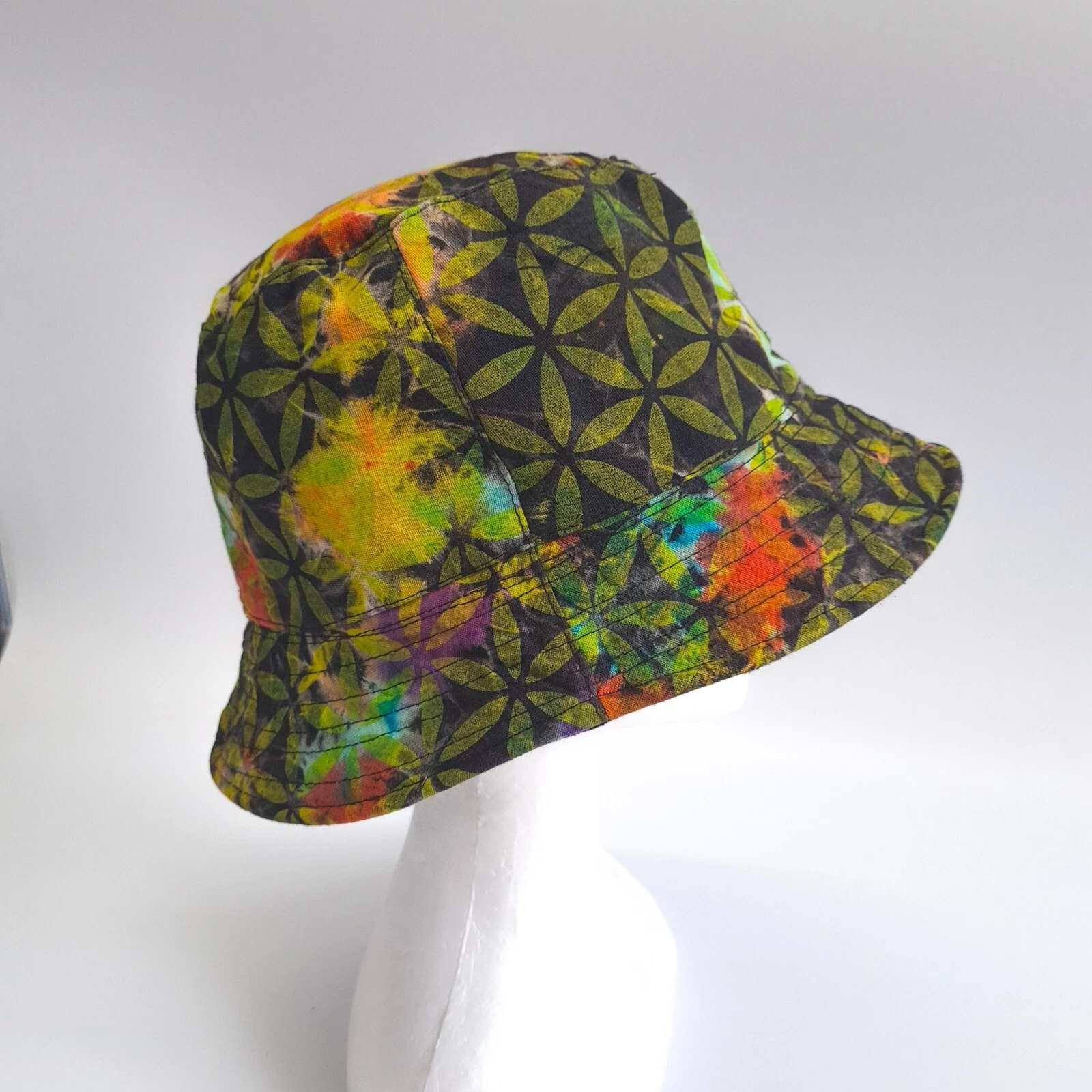 Bucket Hat Flower of Life Green Boho Festival Fishing Hippie Handmade Beach