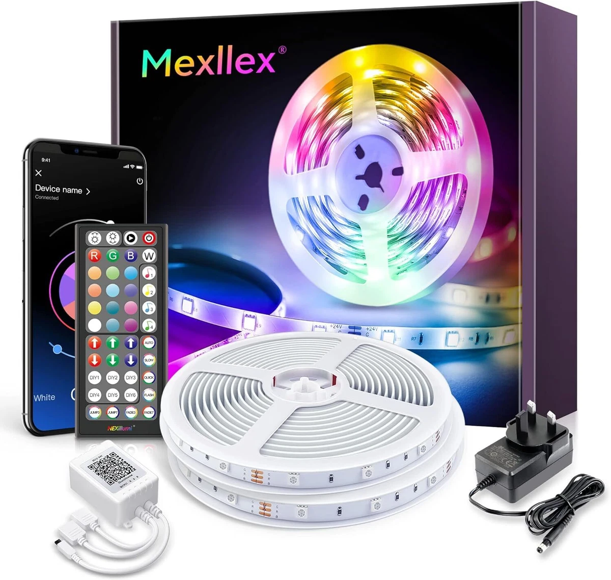 Mexllex LED Strip Lights with Remote 20m Bluetooth RGB Color Changing LED