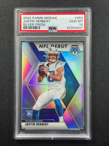 JUSTIN HERBERT PSA 10 2020 PANINI MOSAIC #263 NFL DEBUT ROOKIE SILVER PRIZM RC 