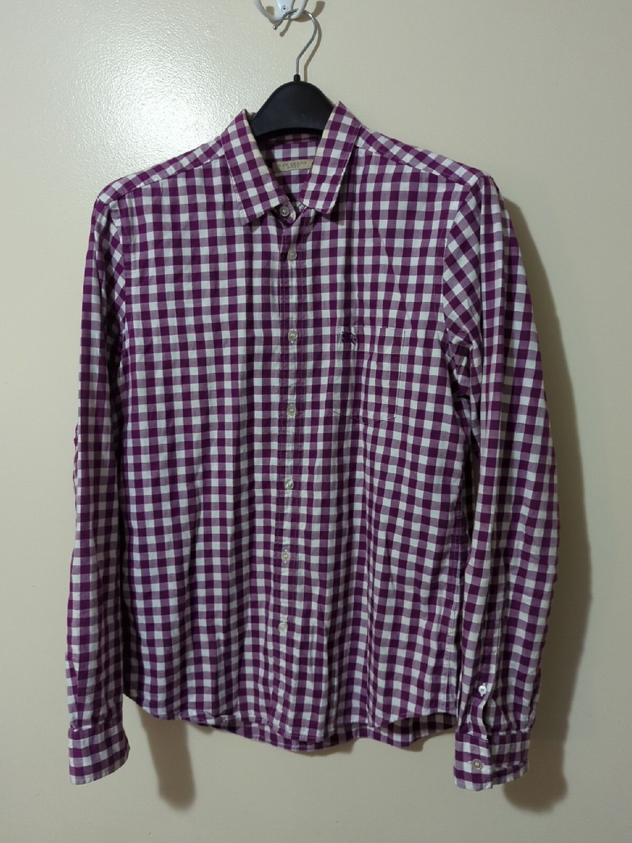 Burberry Brit Purple White Checkered Dress Shirt Men L Prorsum S5
