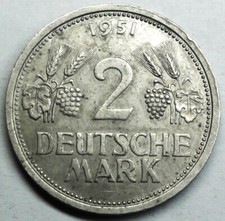 2 Deutsche Mark 1951 J - Adler wie 1 DM  -Patina-!! - vz- st /  xf-unc. + Kapsel