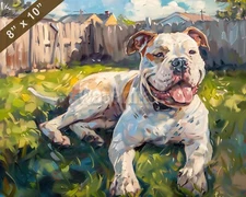 American Bulldog painting in a sunny backyard 8x10 Print 
