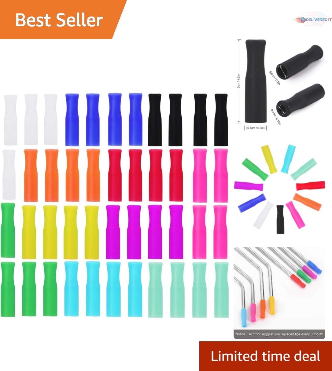 44Pcs Colorful Silicone Straw Covers for Comfortable Sipping - Fits 6mm Straws