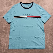 Tommy Hilfiger Ringer T-Shirt Flag Logo Banner Blue Men L Short Sleeve