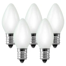 25 C7 White Ceramic Incandescent Christmas Light Bulbs 5 Watt E12 Base