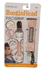BooginHead PaciGrip 2 Pacifier Clips, Pink/White/Gray *NEW*