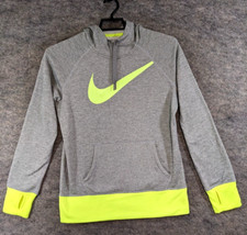 Nike Hoodie Women Medium Gray Knit Pullover Therma-Fit Big Swoosh Logo Thumb