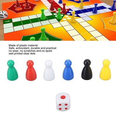 30x 6 Color Chess Pieces 5x 6 Sided Dice Plastic Chess Game Pieces Dice Set SET