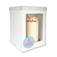 10" Extra-Tall White Cake Boxes with Clear Lid and Full Display Window (5 Pack)