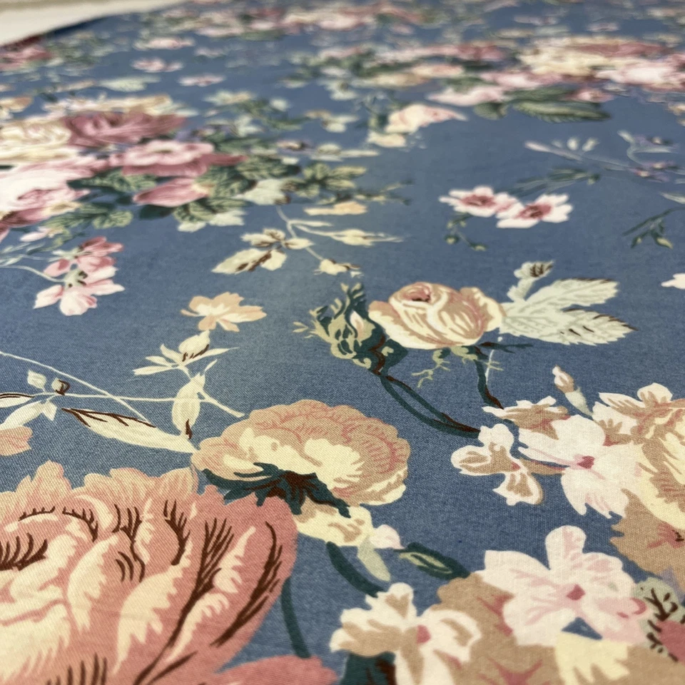 Table Runner Chintz Pink Roses on Blue 9 Feet Extra Long French Country - Image 2 of 4