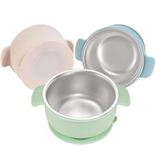 Stainless Steel and Silicone Baby Bowls with Suction 3 Pack, 4.3  for Toddler...