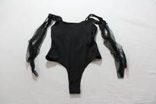 Lulus Women's Lace Tie Straps High-Cut Thong Bodysuit AC2 Black Large NWT
