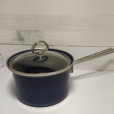 Chantal 2 Quart Cobalt Blue Enamel Saucepan   7.5  Diameter Vintage ''S'' stamp