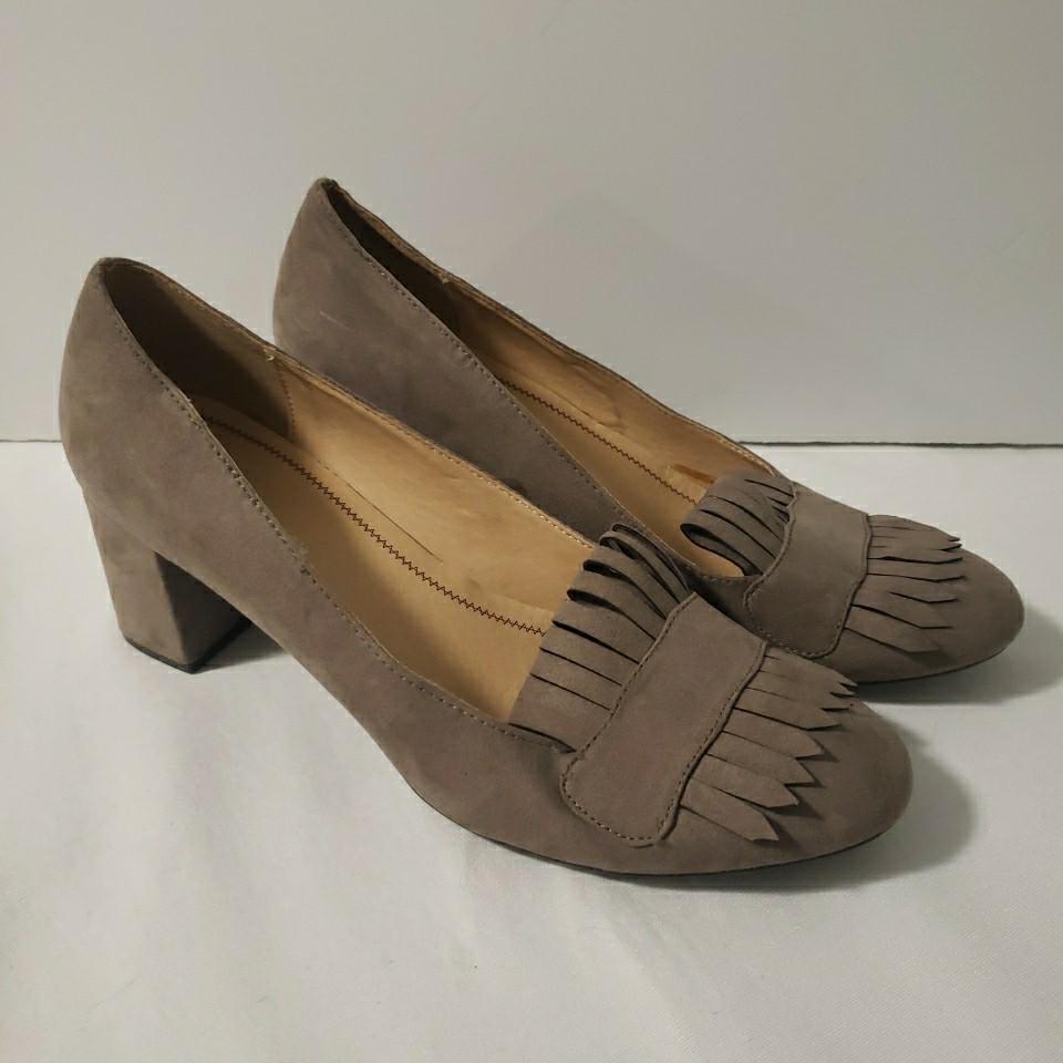 Chinese Laundry Women’s Heels Fringed Loafer Gray Block Heel Pumps 9.5