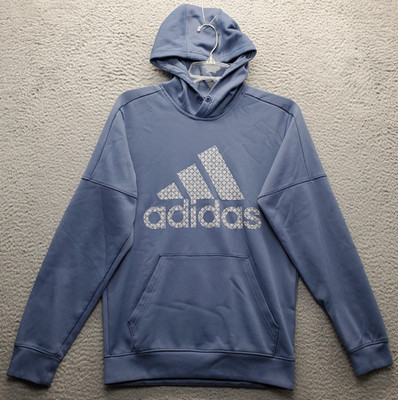 Adidas Hoodie Unisex Small Blue Mesh Lined Spellout Logo Long Sleeve Pullover