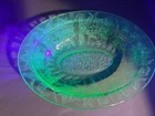 Vintage Jeanette Green Uranium Depression Glass "Poinsettia" Pattern Oval Bowl