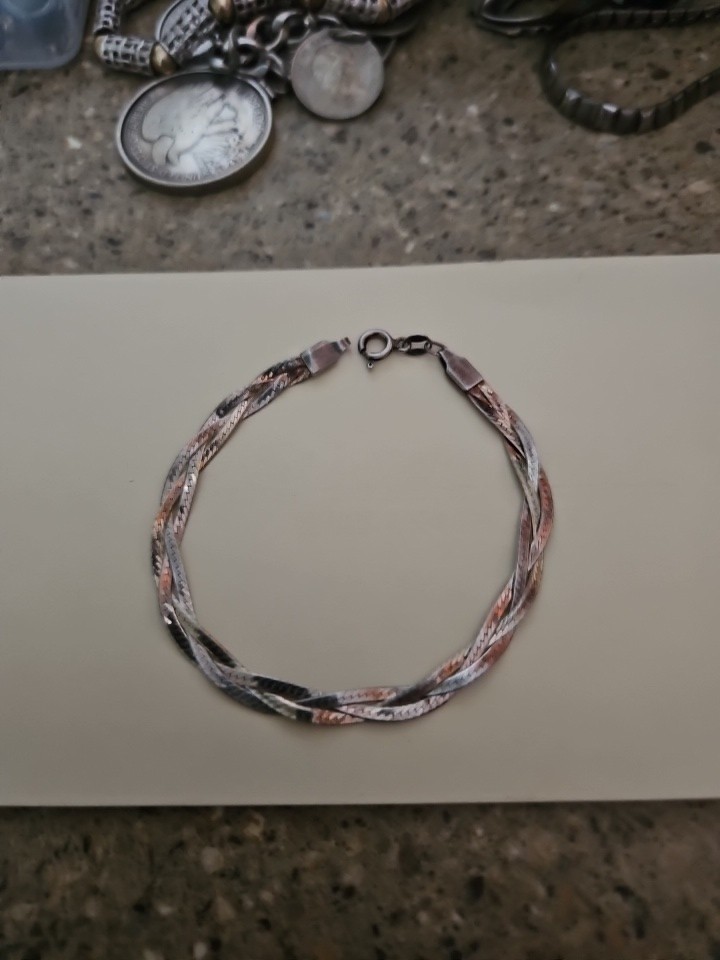 Vintage 925 Sterling Silver Italy Braided Minimal Bracelet 7.75”