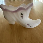 FENTON white opal satin  shoe slipper hand painted lilac purple Signed! ZZ