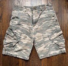 VINTAGE Quiksilver Baggy Camo Camouflage Cargo Shorts Size 31 DISTRESSED