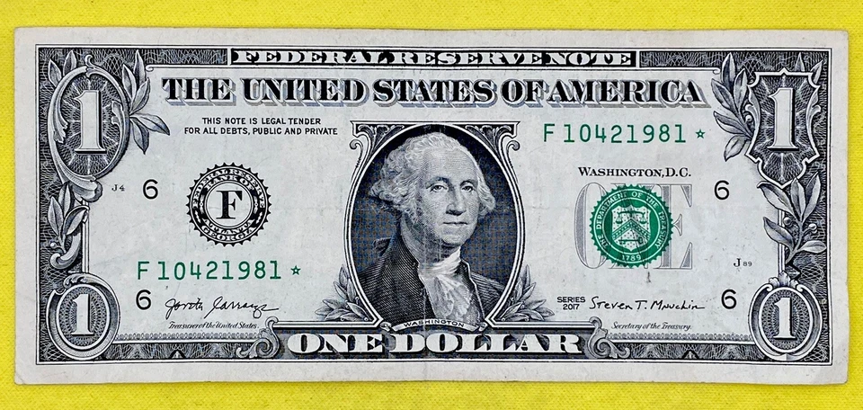 Star Note 1981 Year Note F 10421981 * Fancy Serial Number $1 Dollar Bill DC FRN - Image 3 of 4
