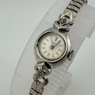VTG Timex Hand-Winding Cocktail Watch Women Genuine Diamonds Silver Stretch Band