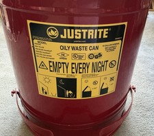 JUSTRITE 09300 Oily Waste Can, 10 Gal., Steel, Red RM08212